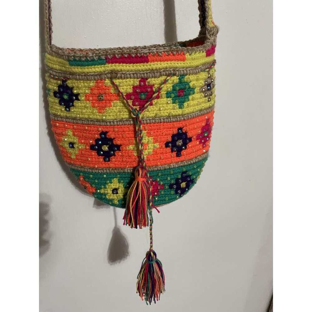 Wayuu Mochila Colombian Bag Crossbody Bucket Woven Boho Colorful Neon